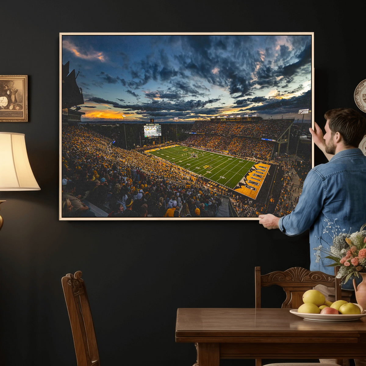 61020-MGV-CV-36X24 - University of Wyoming Cowboys Football Team Print, Laramie, Framed and Ready to Hang