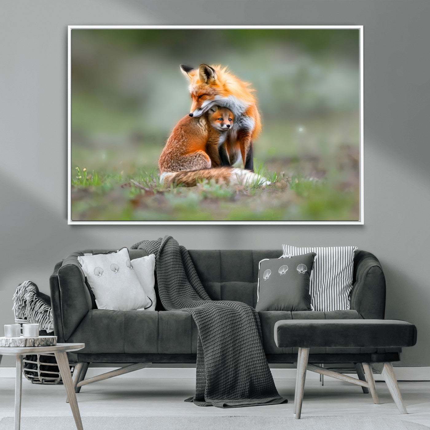 MGV-FC-36X24 - Heartwarming Fox and Baby Cub Wall Art | Ready to Hang Canvas Print of Foxes in Nature | Perfect for