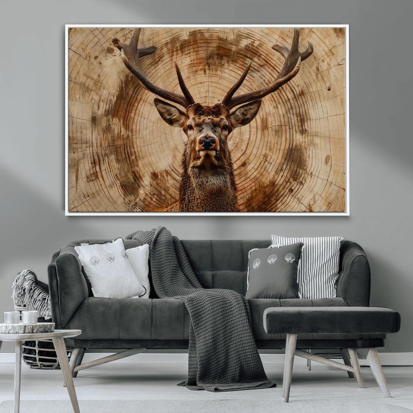 MGV-FC-36X24 - Wood Abstract Deer Wall Art | Rustic Wildlife Canvas Print | Ready to Hang Stag Head Triptych for