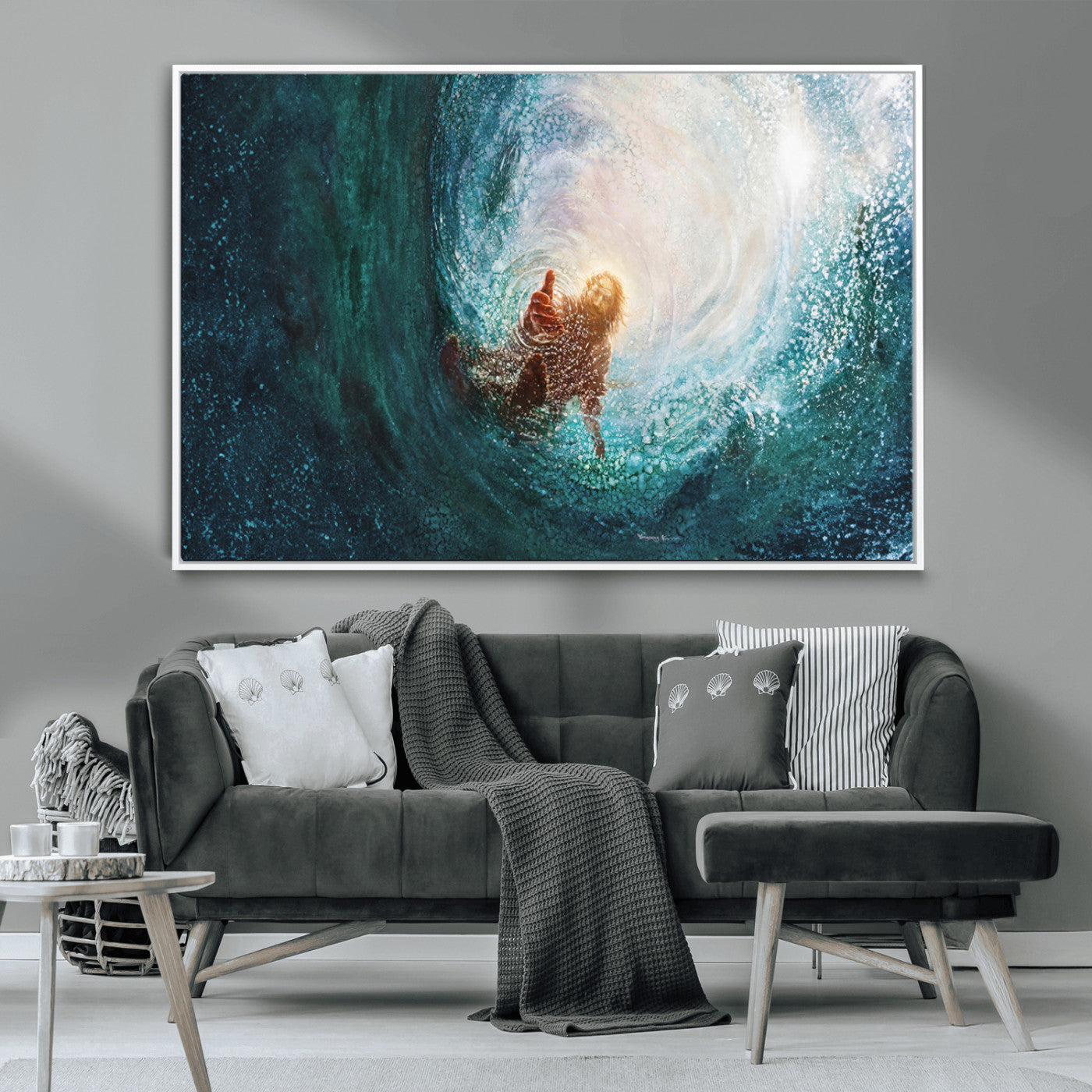MGV-FC-36X24 - Powerful Jesus Canvas Print - Hand of Salvation, Inspirational Wall Art - Framed, Ready to Hang for