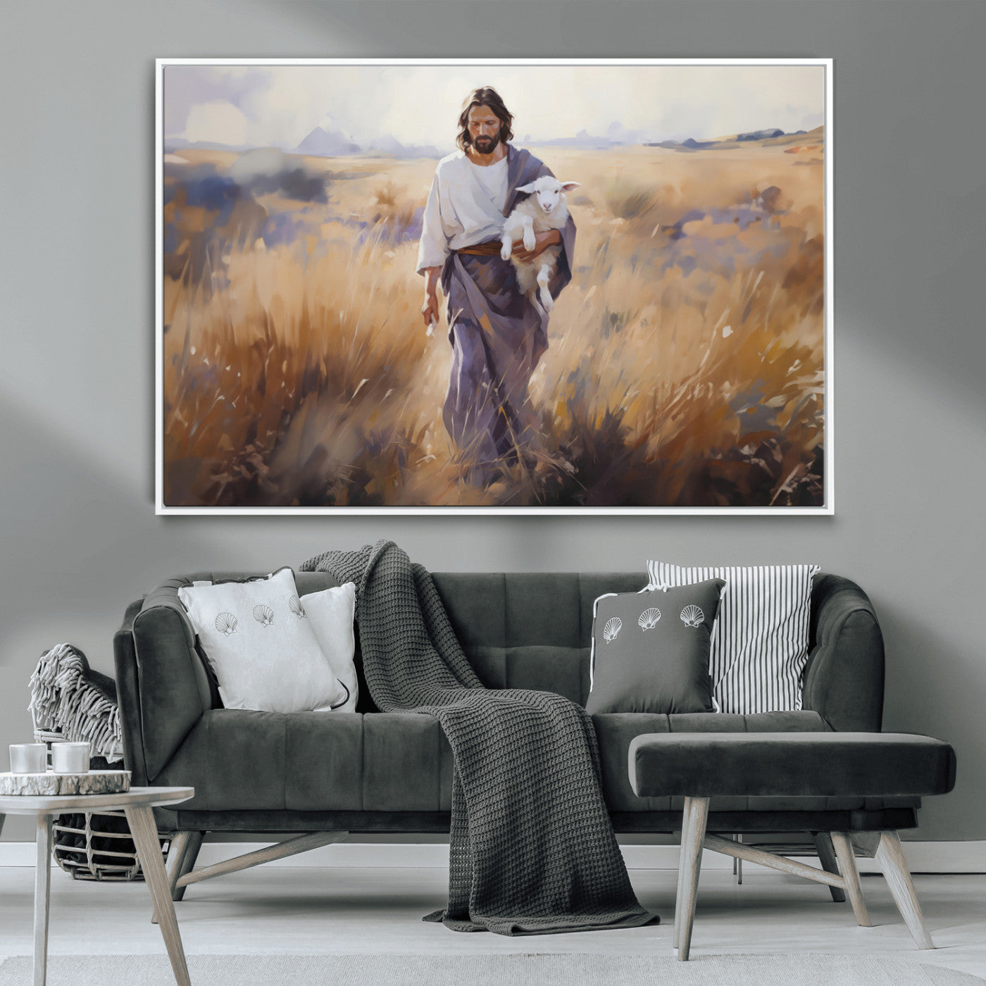 MGV-FC-36X24 - Jesus the Good Shepherd Wall Art Canvas Print - Lost Lamb Print for Prayer Room Decor