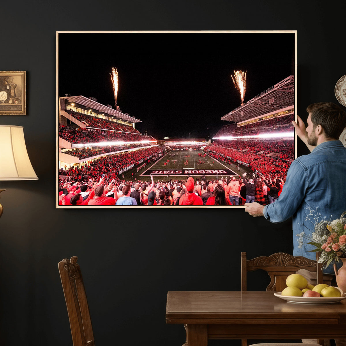 52633-MGV-CV-36X24 - Oregon State Beavers Football Team Print, Corvallis Reser, Framed and Ready to Hang