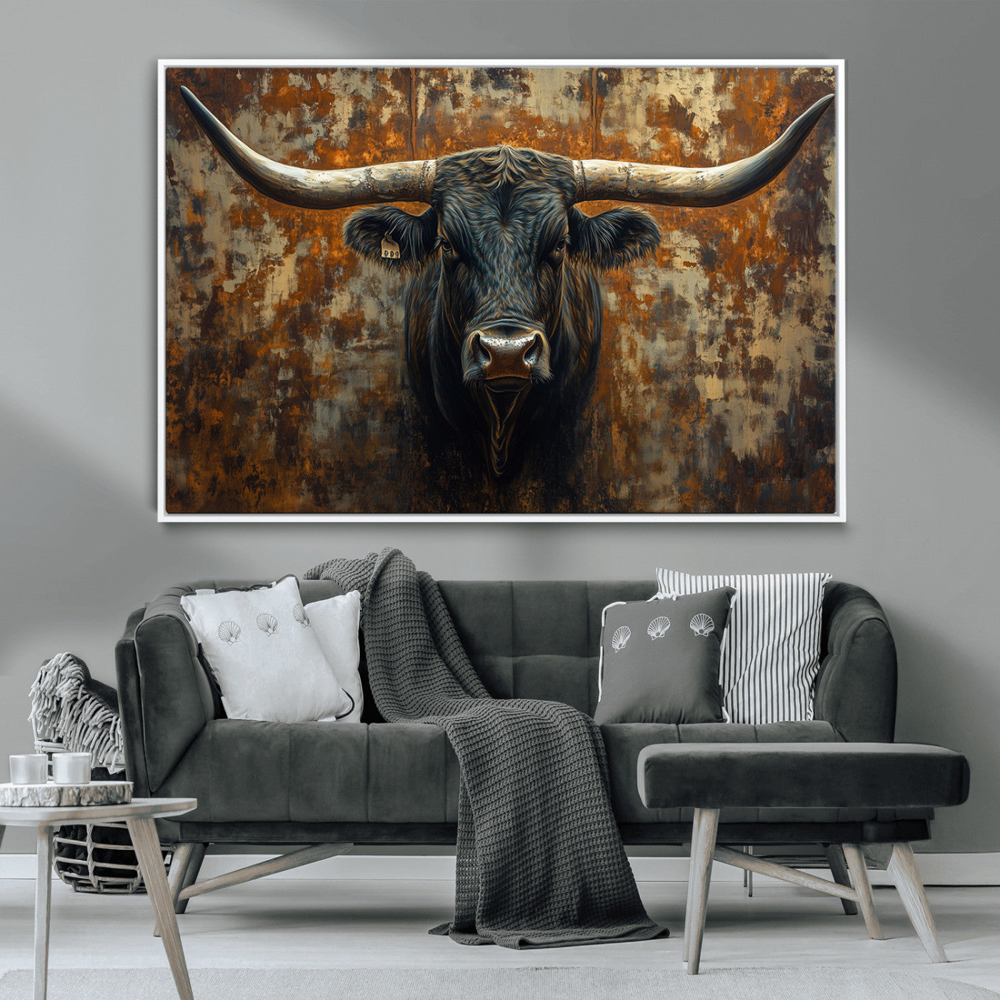 MGV-FC-36X24 - Longhorn Texas Cow Bull Wall Art | Rustic Farmhouse Canvas Print | Ready to Hang Barn Decor for