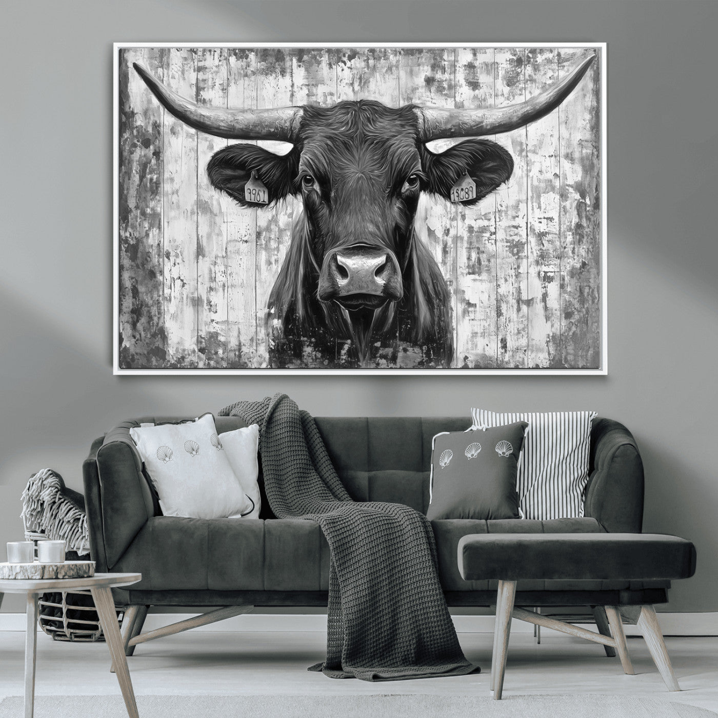 MGV-FC-36X24 - Abstract Longhorn Bull Wall Art Canvas Print - Rustic Texas Western Cow Artwork