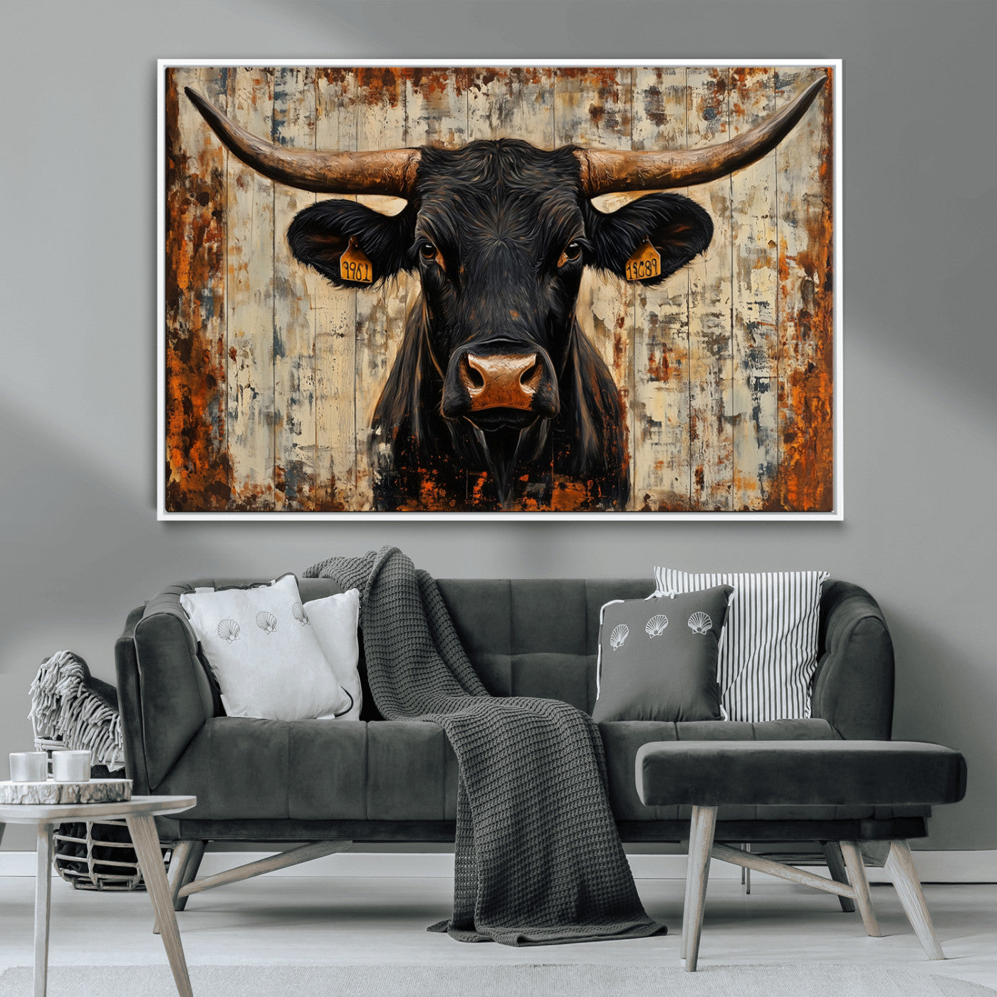 MGV-FC-36X24 - Rustic Texas Artwork Wall Art Canvas Print - Abstract Cow Longhorn Bull Wall Art Canvas Print