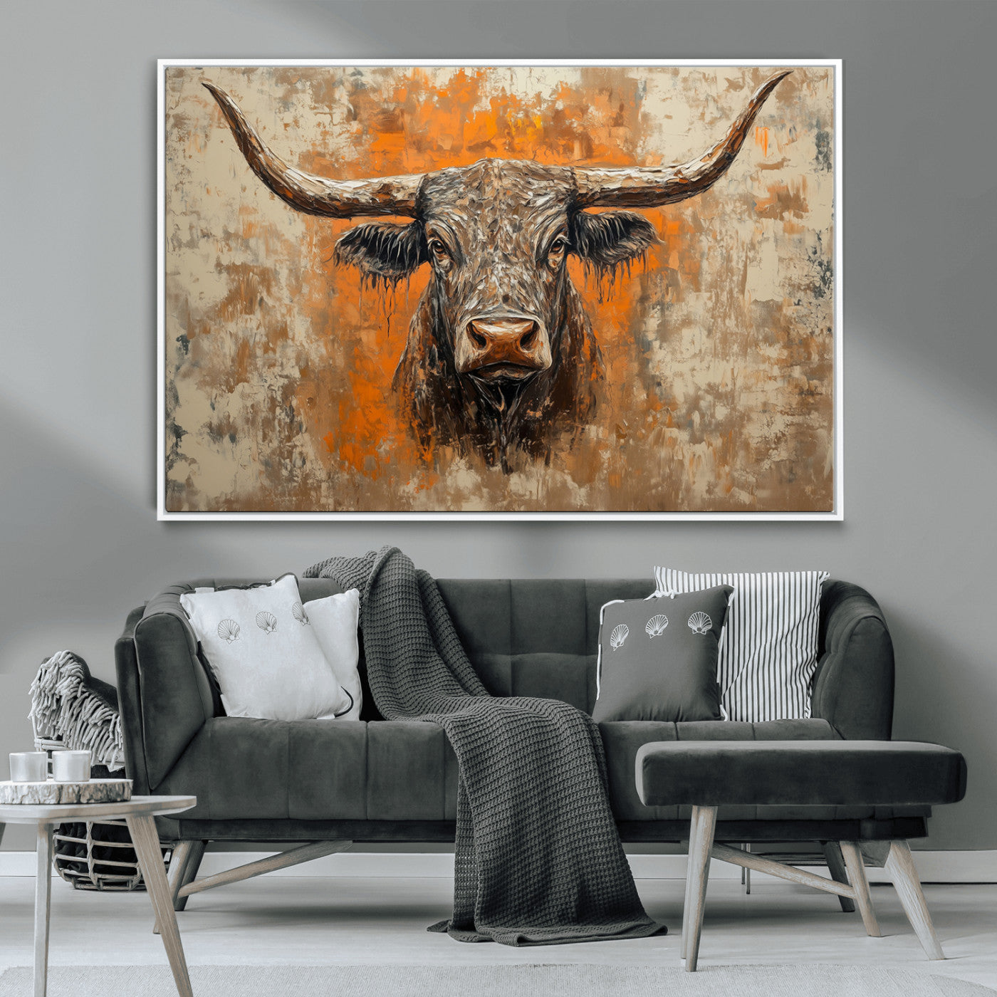 MGV-FC-36X24 - Abstract Cow Longhorn Bull Wall Art Canvas Print - Rustic Texas Western Cattle Artwork