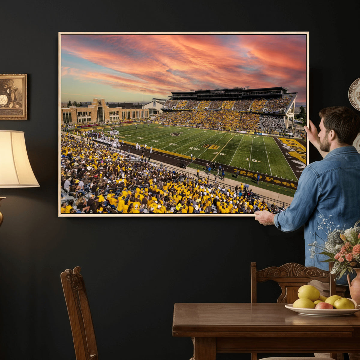 90508-MGV-CV-36X24 - University of Wyoming Cowboys Football Team Print, Laramie, Extra Large Game Room Wall Decor