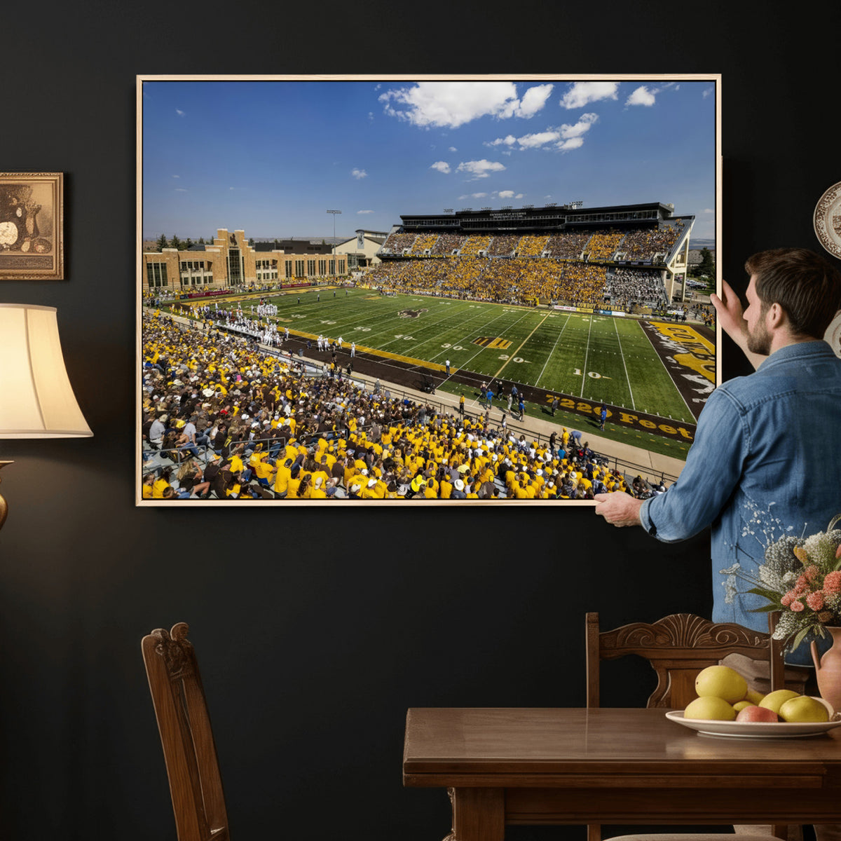 75112-MGV-CV-36X24 - University of Wyoming Cowboys Football Team Print, Laramie, Home Bar Wall Decor