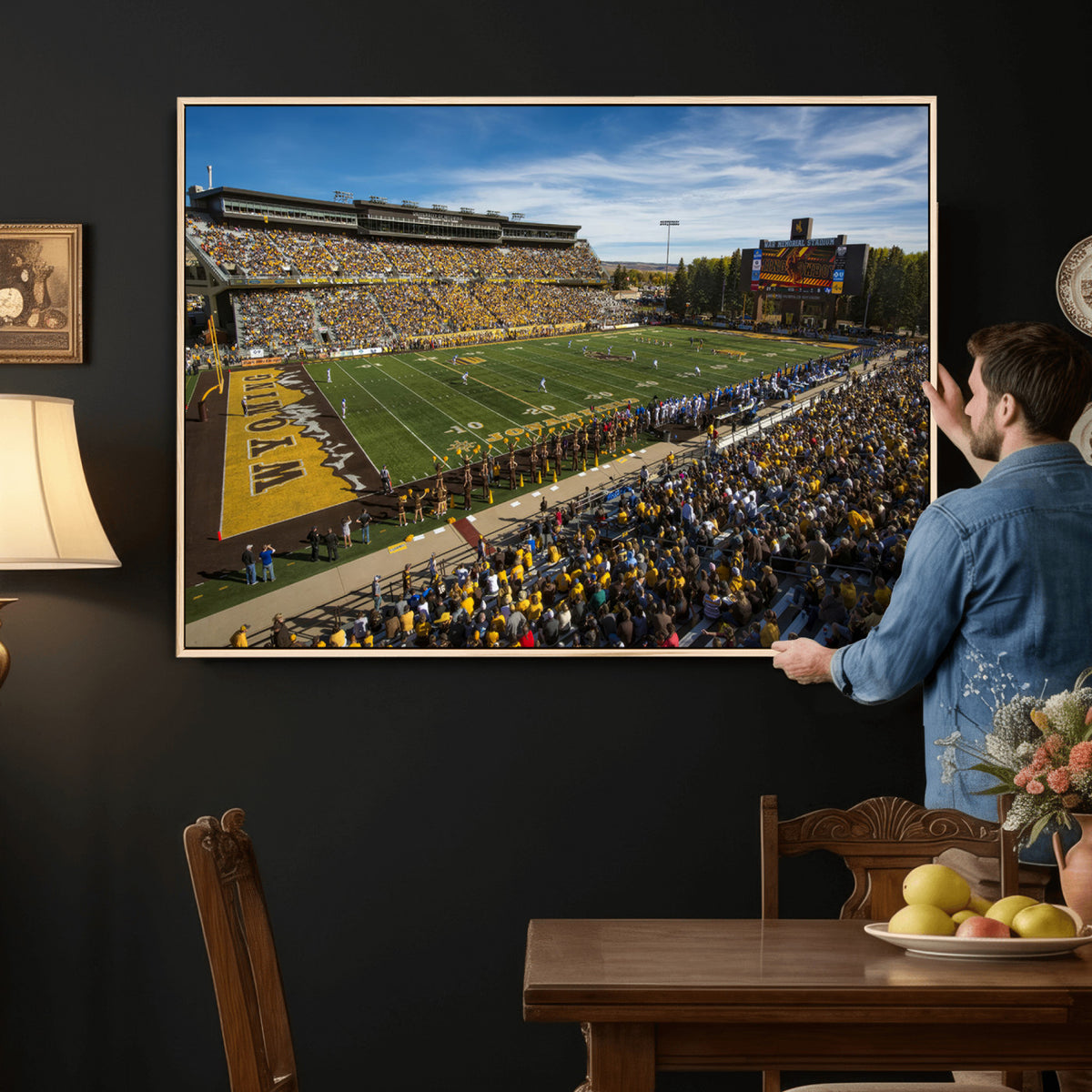 89846-MGV-CV-36X24 - University of Wyoming Cowboys Football Team Print, Laramie, Man Cave Wall Decor