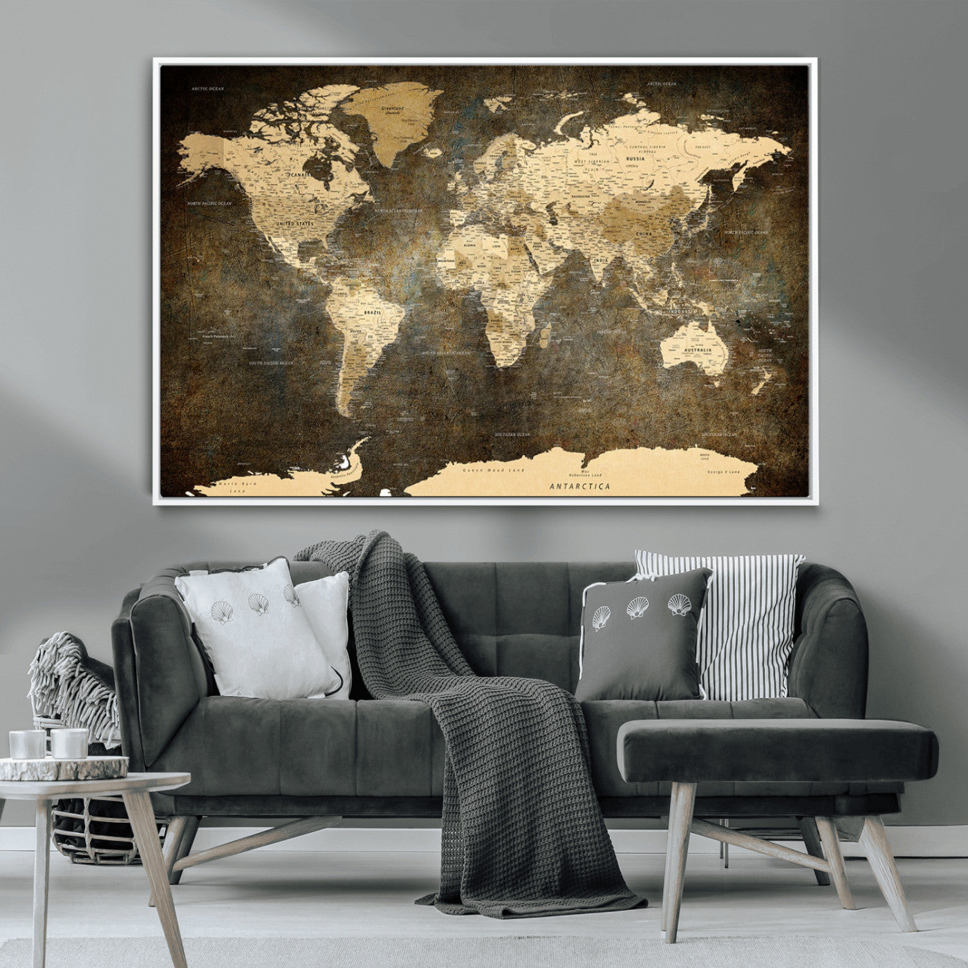 MGV-FC-36X24 - Push Pin World Map Canvas Print – Framed Wall Art for Couples to Track Their Travels – Anniversary