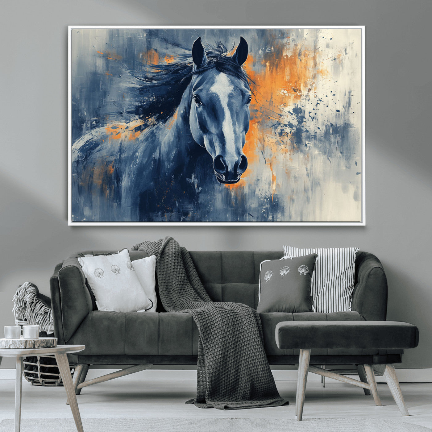 MGV-FC-36X24 - Abstract Blue Horse Wall Art Print Canvas | Horse Wall Art Print | Western Decor for Farmhouse |