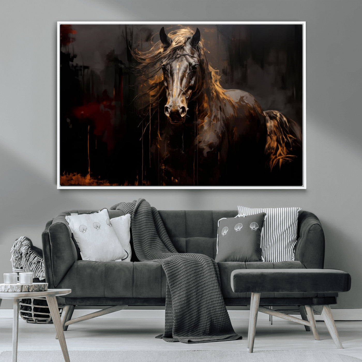 MGV-FC-36X24 - Abstract Black Horse Canvas Print for Farmhouse Wall Art | Abstract Equine Wall Art | Western Decor