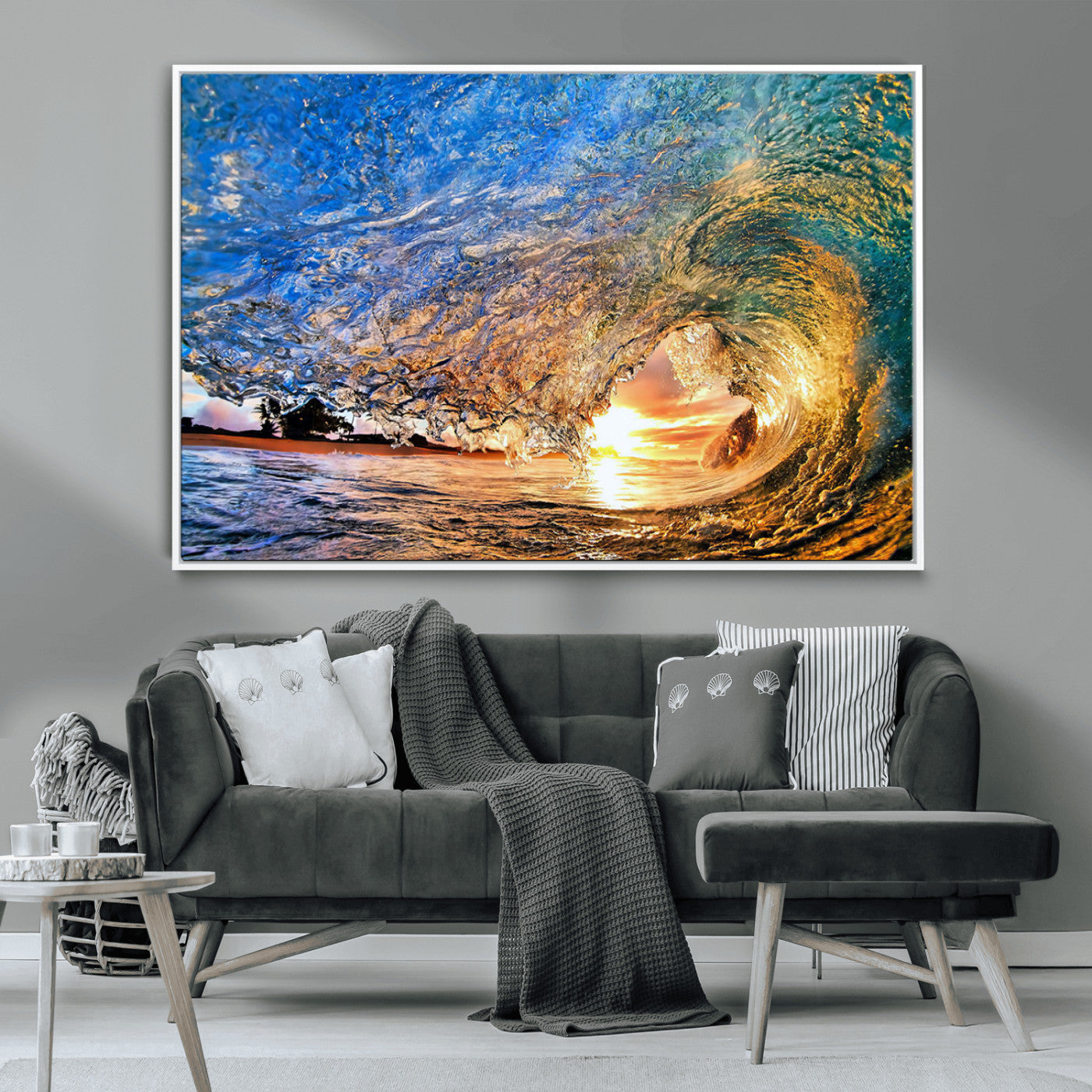 MGV-FC-36X24 - Ocean Wave at Sunset Canvas Wall Art – Vibrant Coastal Beach Waves Print, Large Nautical Decor,