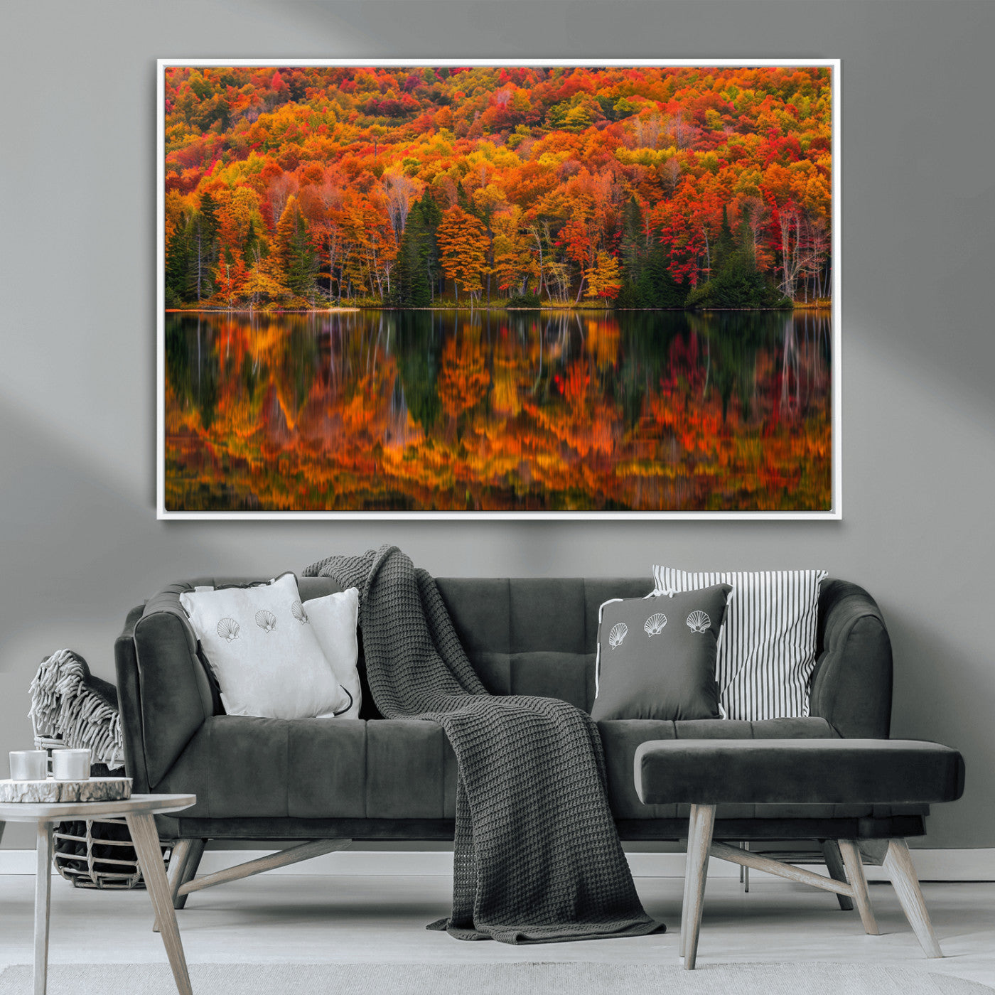 MGV-FC-36X24 - Fall Foliage Wall Art - Autumn Reflection Canvas Print, Stunning Fall Foliage Wall Art, Serene Lake