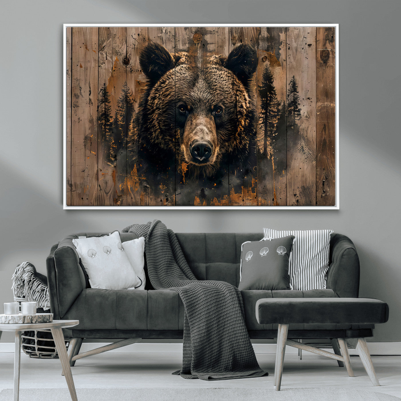 MGV-FC-36X24 - Rustic Grizzly 399 Wall Art | Triptych Canvas Print | Rustic Cabin Wall Decor | Perfect for