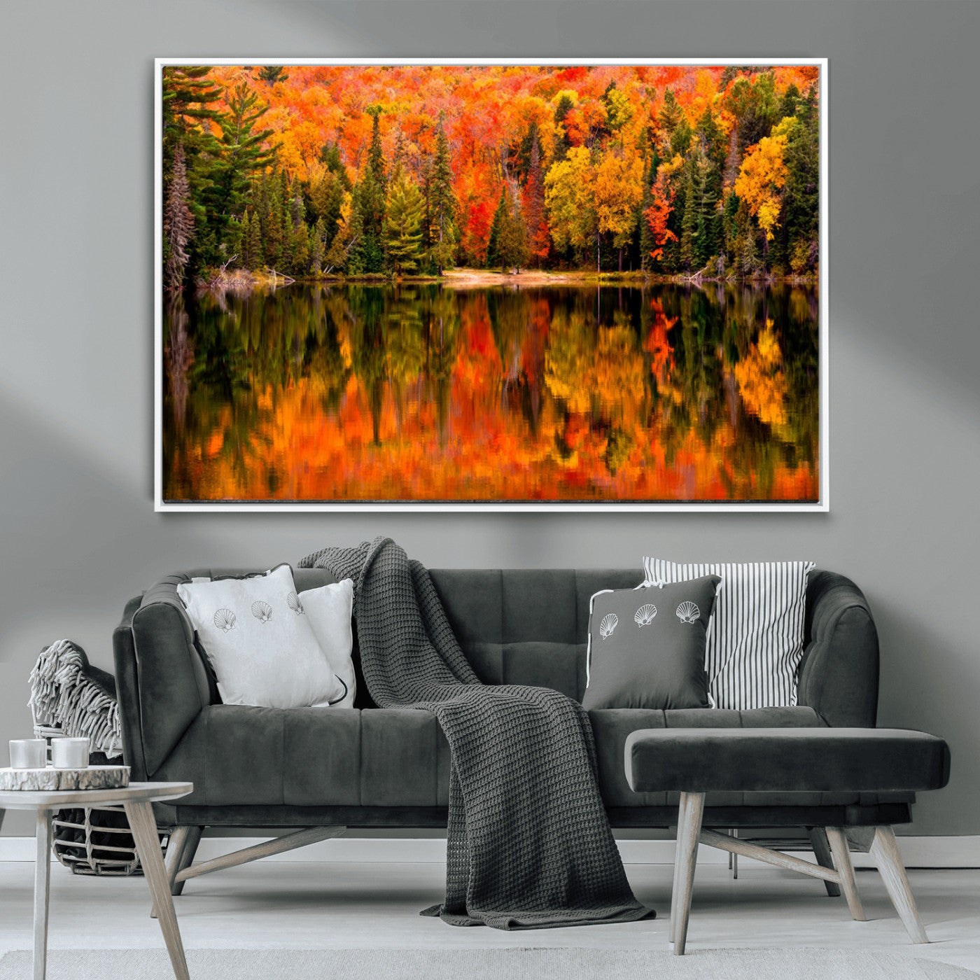 MGV-FC-36X24 - Forest Reflection Art | Autumn Forest Reflection Wall Art | Triptych Canvas Print | Vibrant Fall