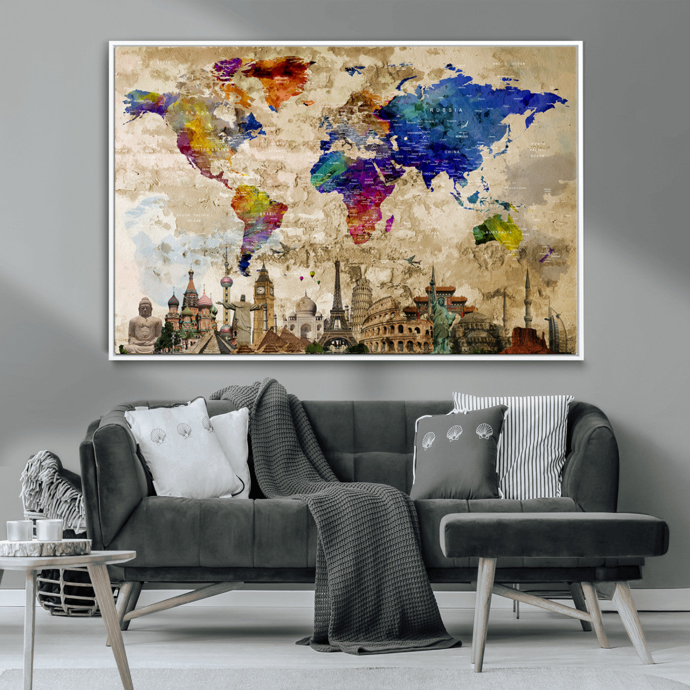 MGV-FC-36X24 - Push Pin World Map Canvas Print – Framed Wall Art for Couples to Track Their Travels – Anniversary