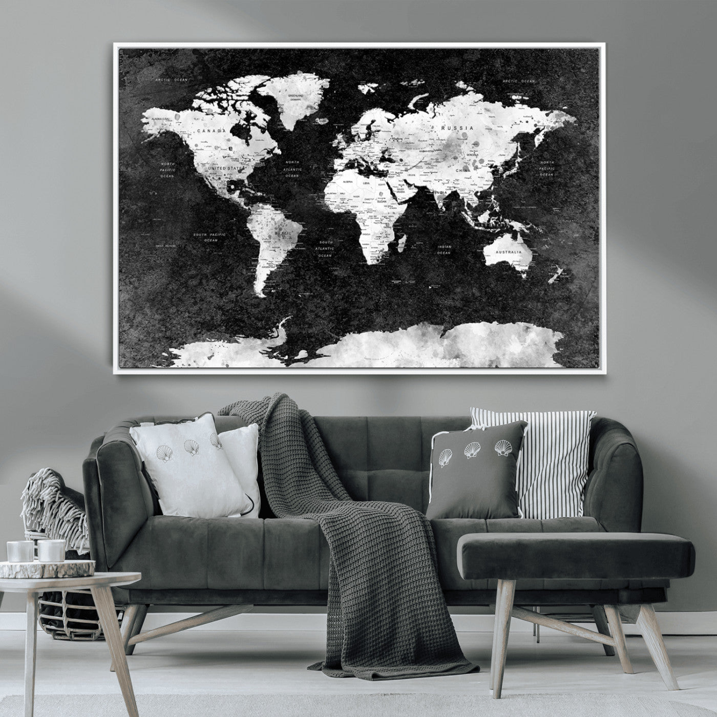 MGV-FC-36X24 - Push Pin World Map Canvas Print – Framed Wall Art for Couples to Track Their Travels – Anniversary