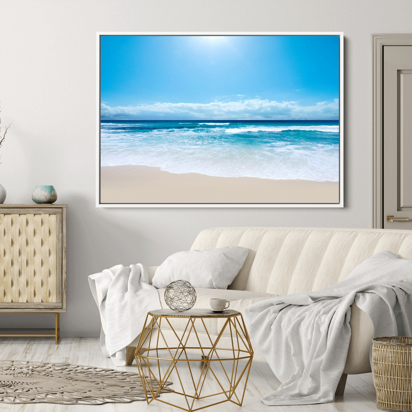 45929-MGV-CV-36X24-Wall Art Canvas Print Shiny Blue Sea and Beach