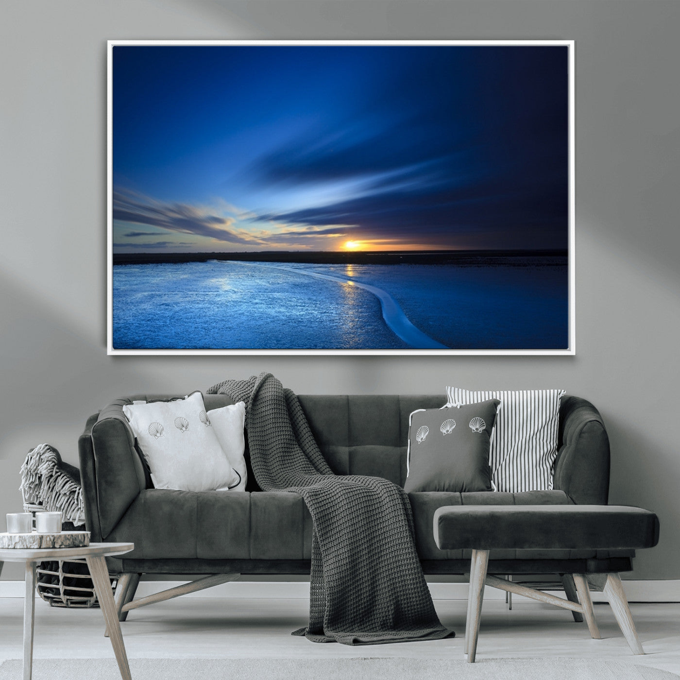 MGV-FC-36X24 - Blue Sunset Ocean Canvas Wall Art Print – Serene Coastal Horizon Wall Decor for Home or Office –