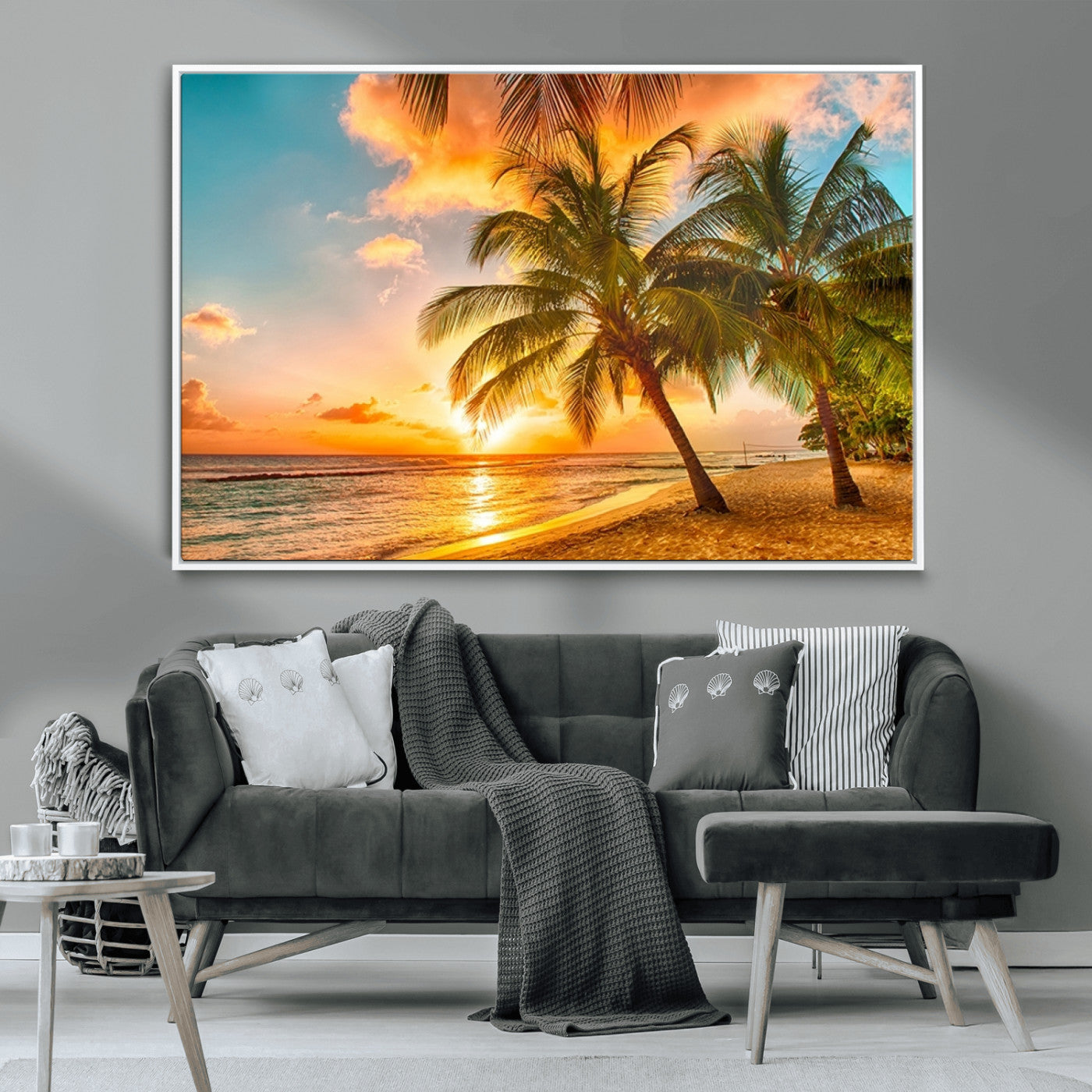MGV-FC-36X24 - Tropical Sunset Beach Canvas Wall Art Print – Vibrant Palm Trees and Coastal Sunset Wall Decor for