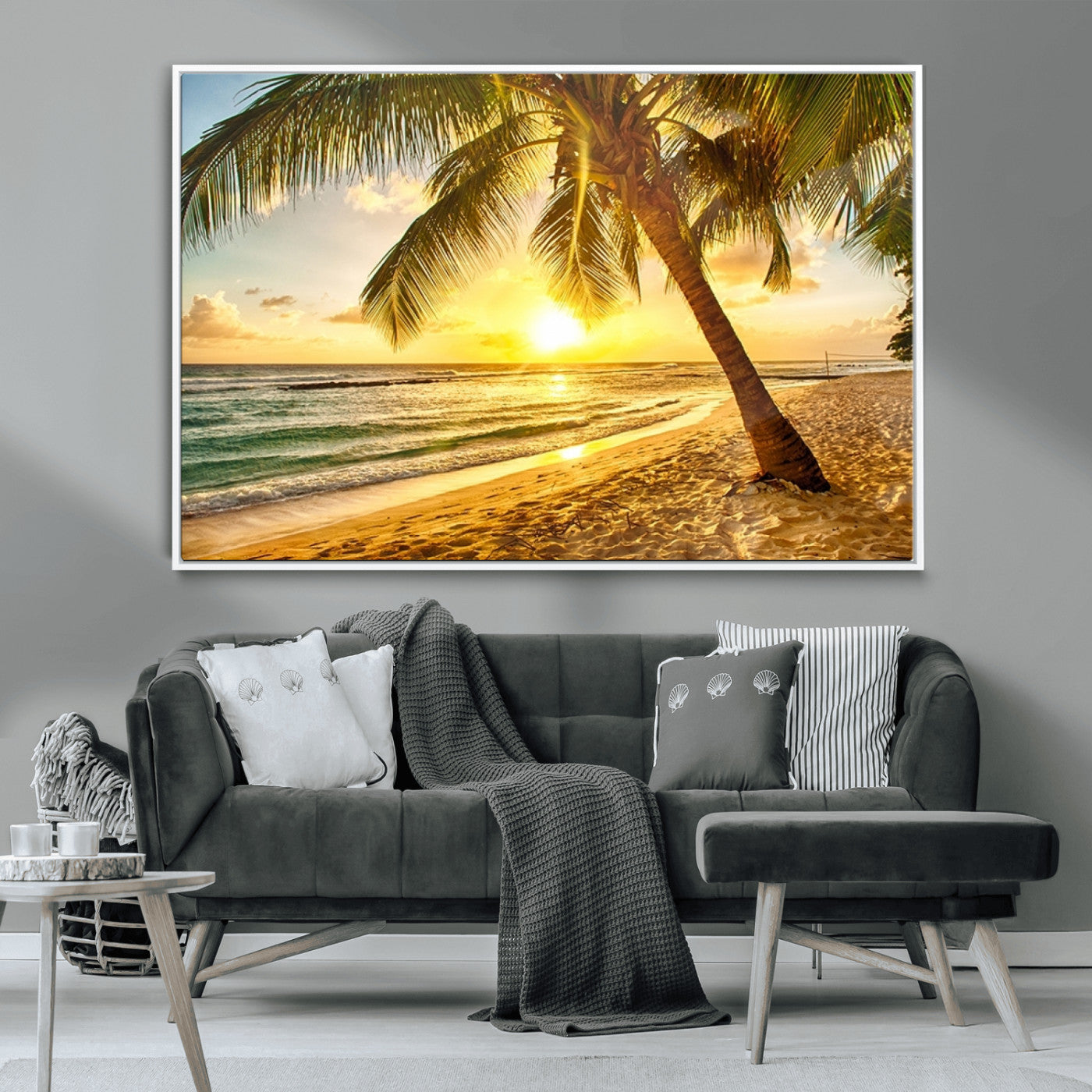 MGV-FC-36X24 - Beach Sunset Canvas Wall Art Print - Tropical Beach Canvas Wall Art Print – Vibrant Palm Trees and
