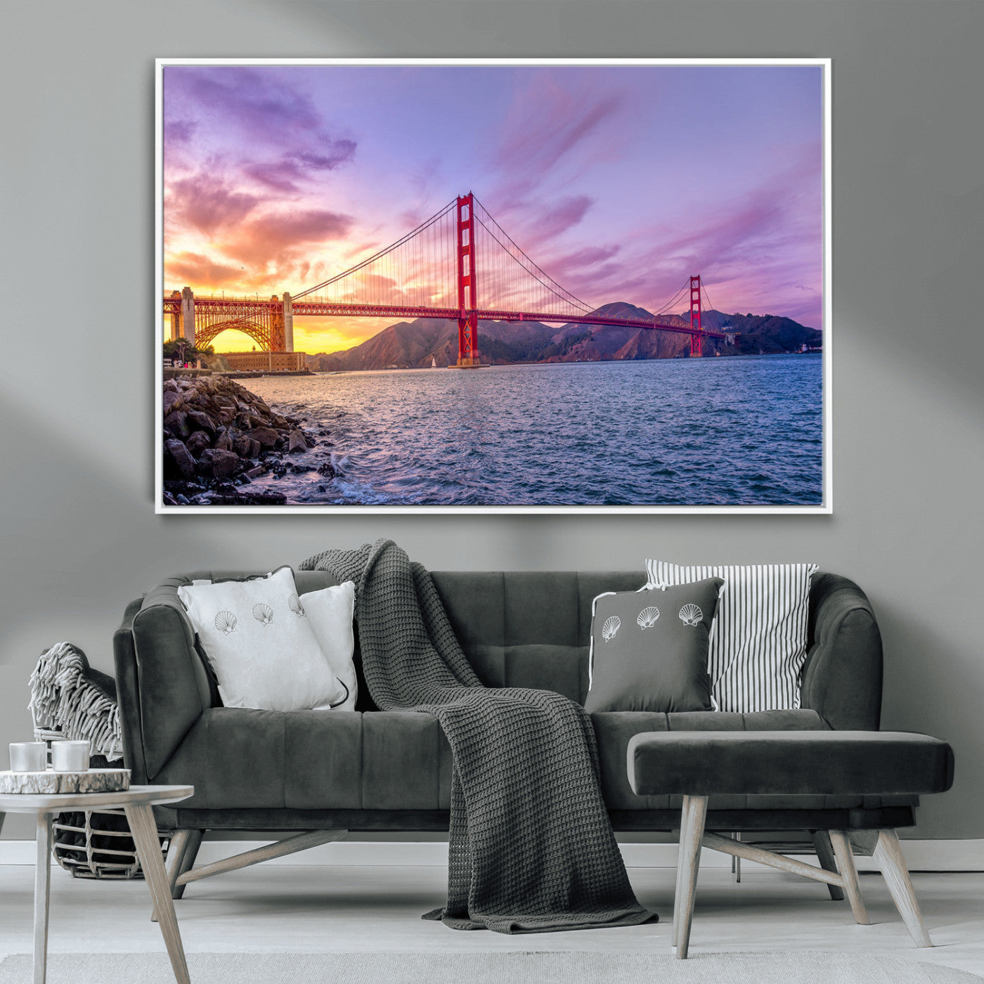 MGV-FC-36X24 - Golden Gate Bridge Wall Art Print, San Francisco Sunset Canvas Wall Art, Cityscape Canvas Print for