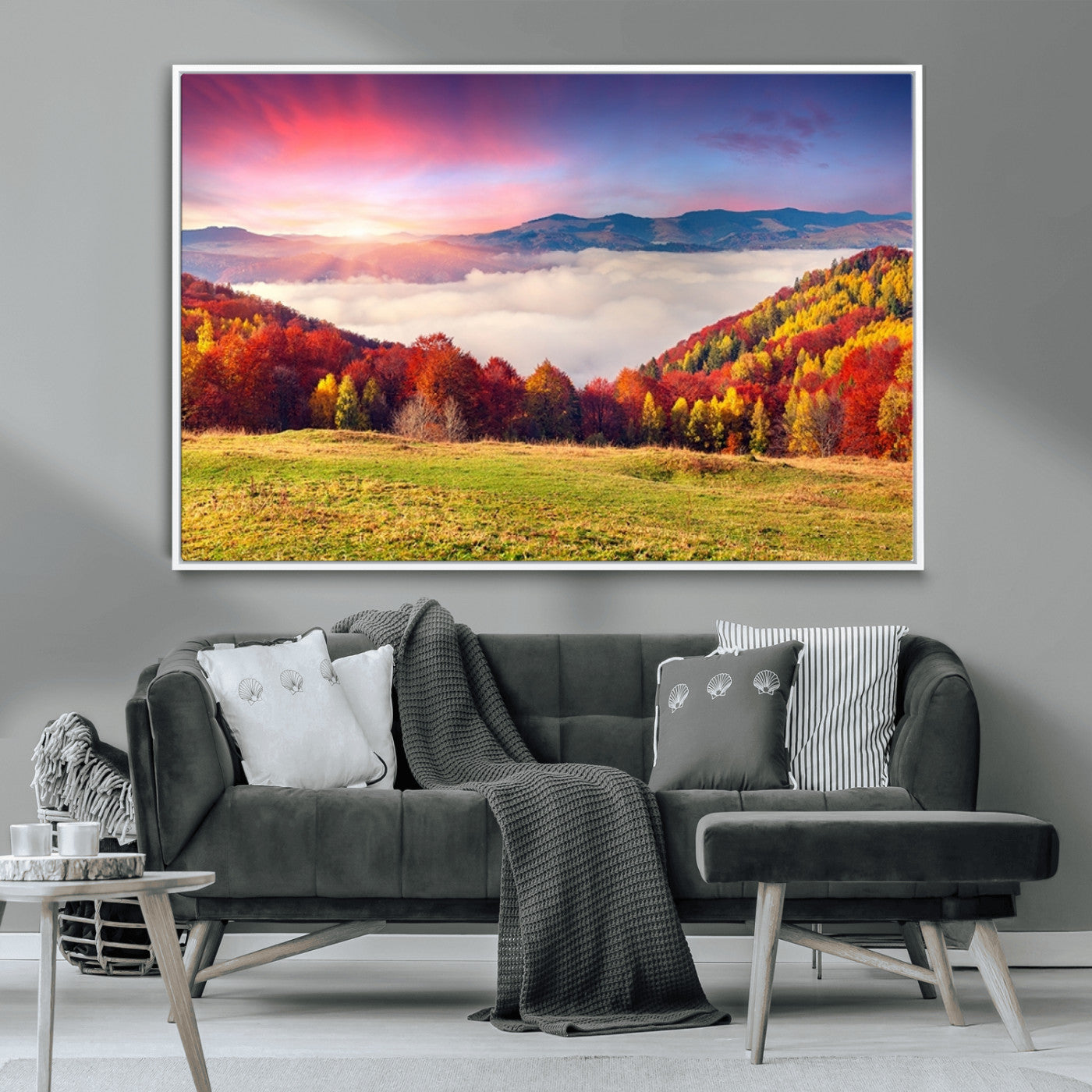 MGV-FC-36X24 - Autumn Mountain Foggy Landscape Wall Art Canvas Print | Beautiful Forest Canvas Print | Misty