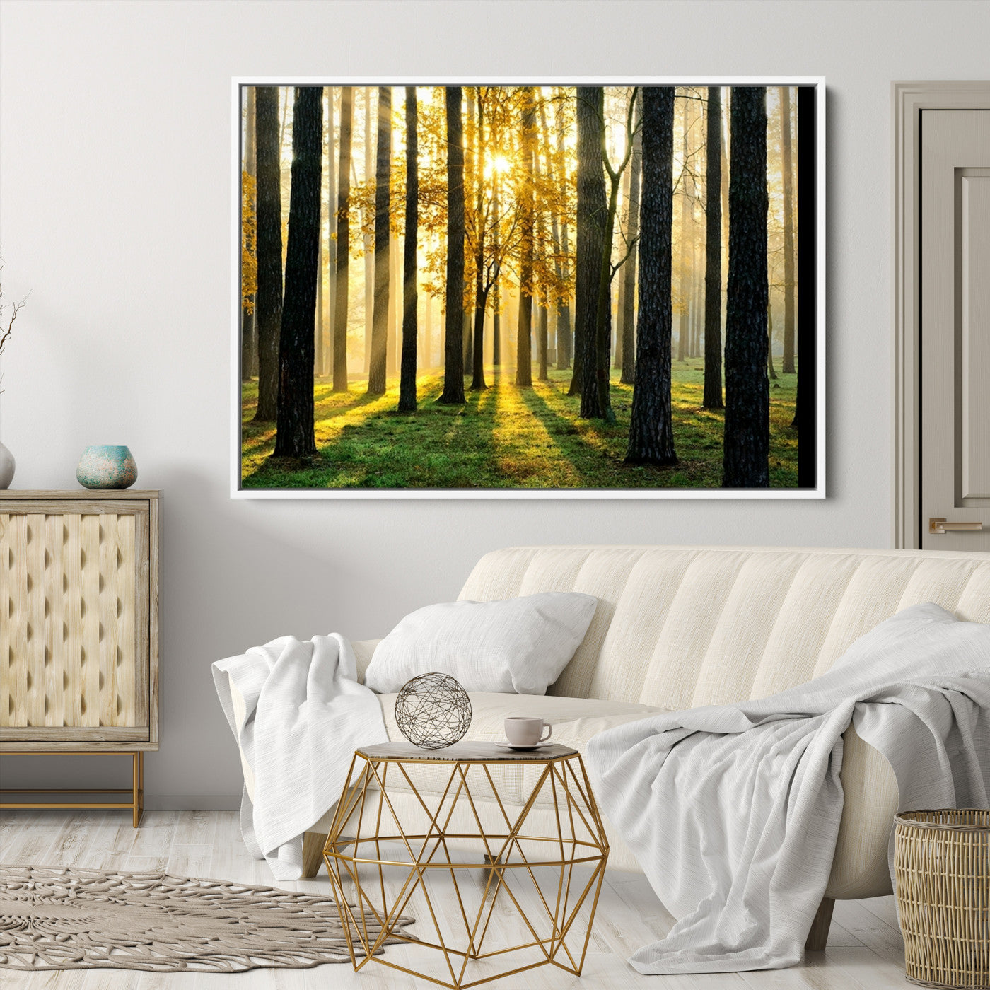 60024-MGV-CV-36X24-Sunlit Forest Wall Art Canvas Print - Large Framed Woodland Wall Art for Home or Office Decor, Rustic Nature Scene with Golden Light