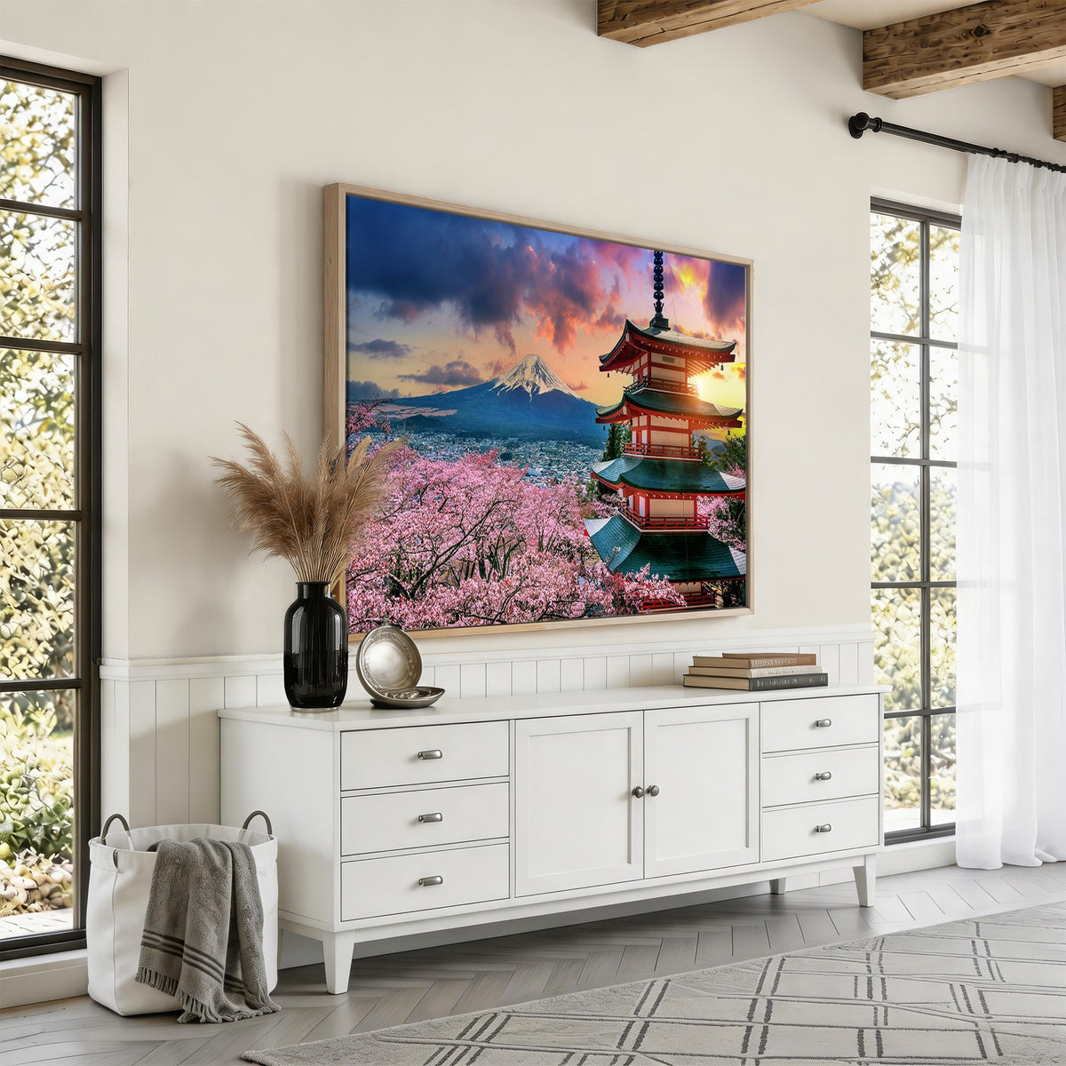 95987-MGV-CV-24X16 - Cherry Blossoms Canvas Print, Chureito Pagoda and Mount Fuji Wall Art