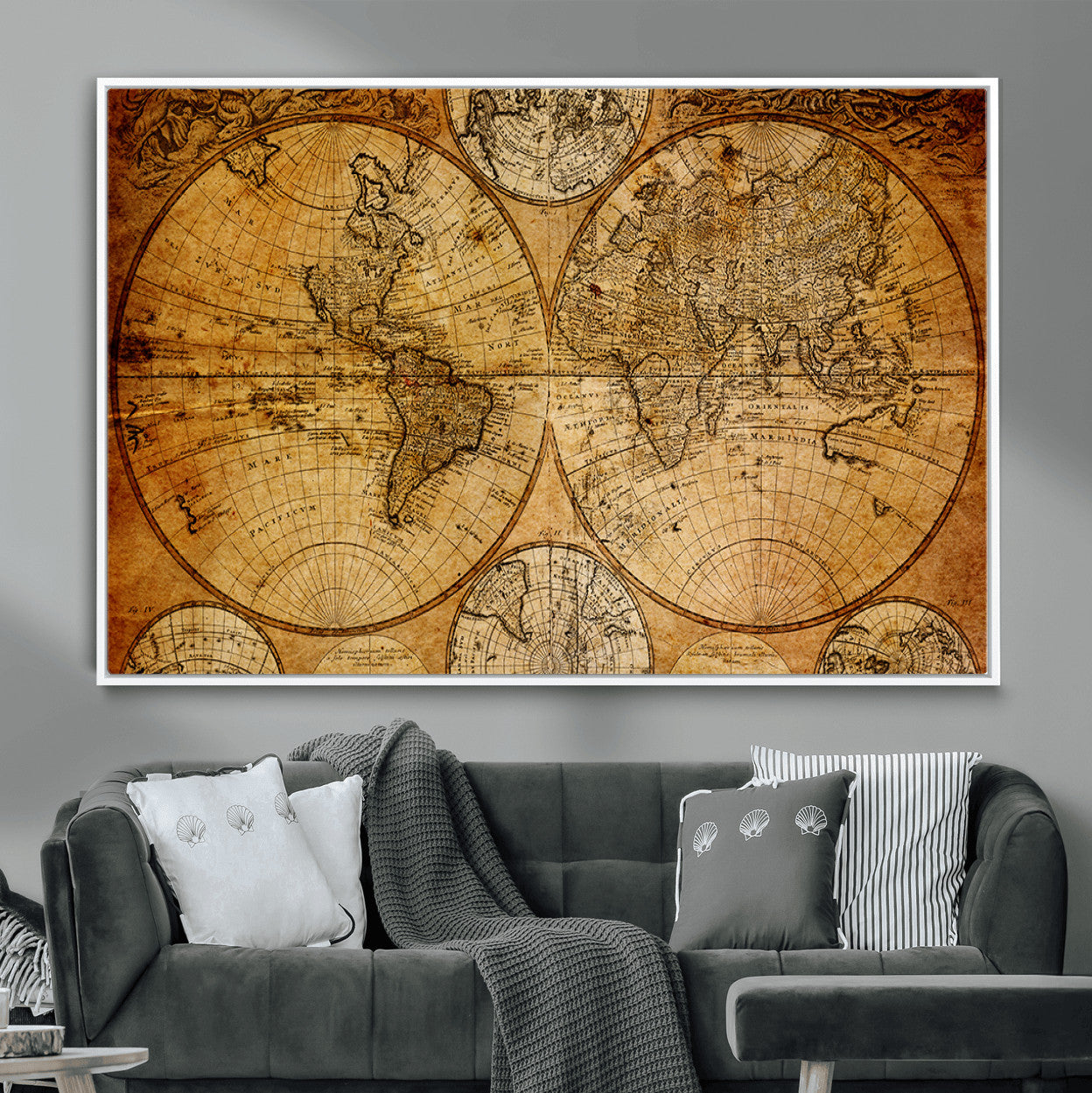 25517-MGV-FC-36X24 - Vintage World Map Canvas Print – Antique Push Pin Travel Map, Framed Wall Art for Home or Office Decor