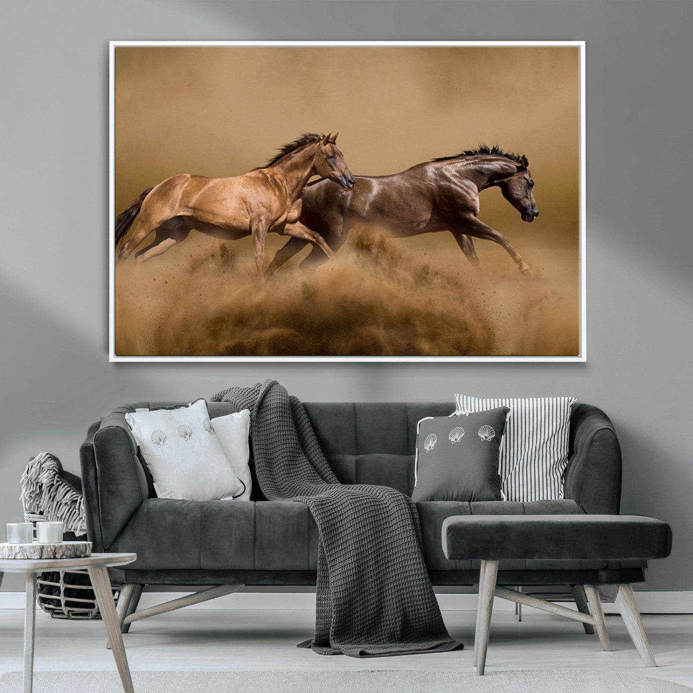 MGV-FC-36X24 - Large Wall Art Animal Canvas Print - Two Running Brown Horses