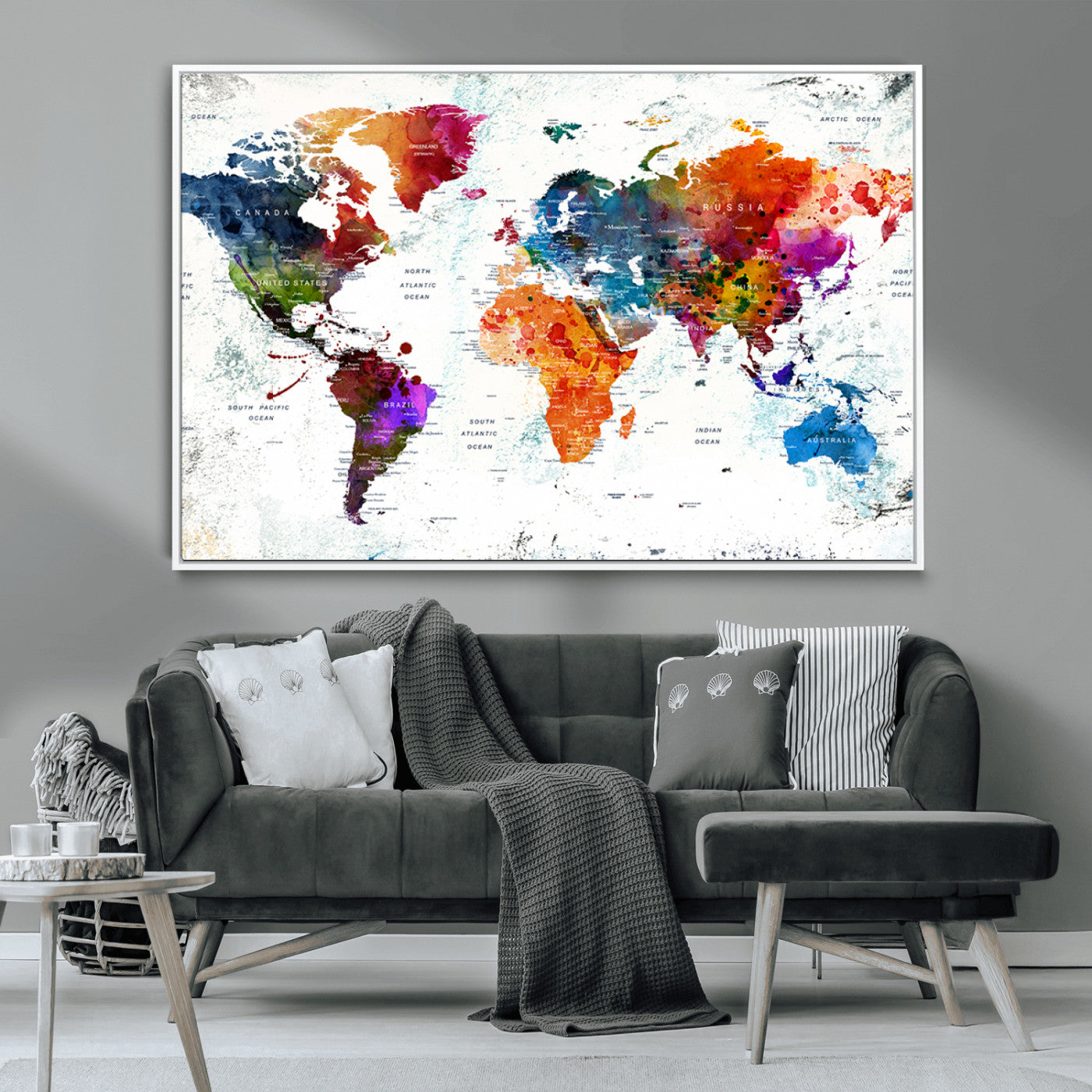 MGV-FC-36X24 - Push Pin World Map Canvas Print – Framed Wall Art for Couples to Track Their Travels – Anniversary