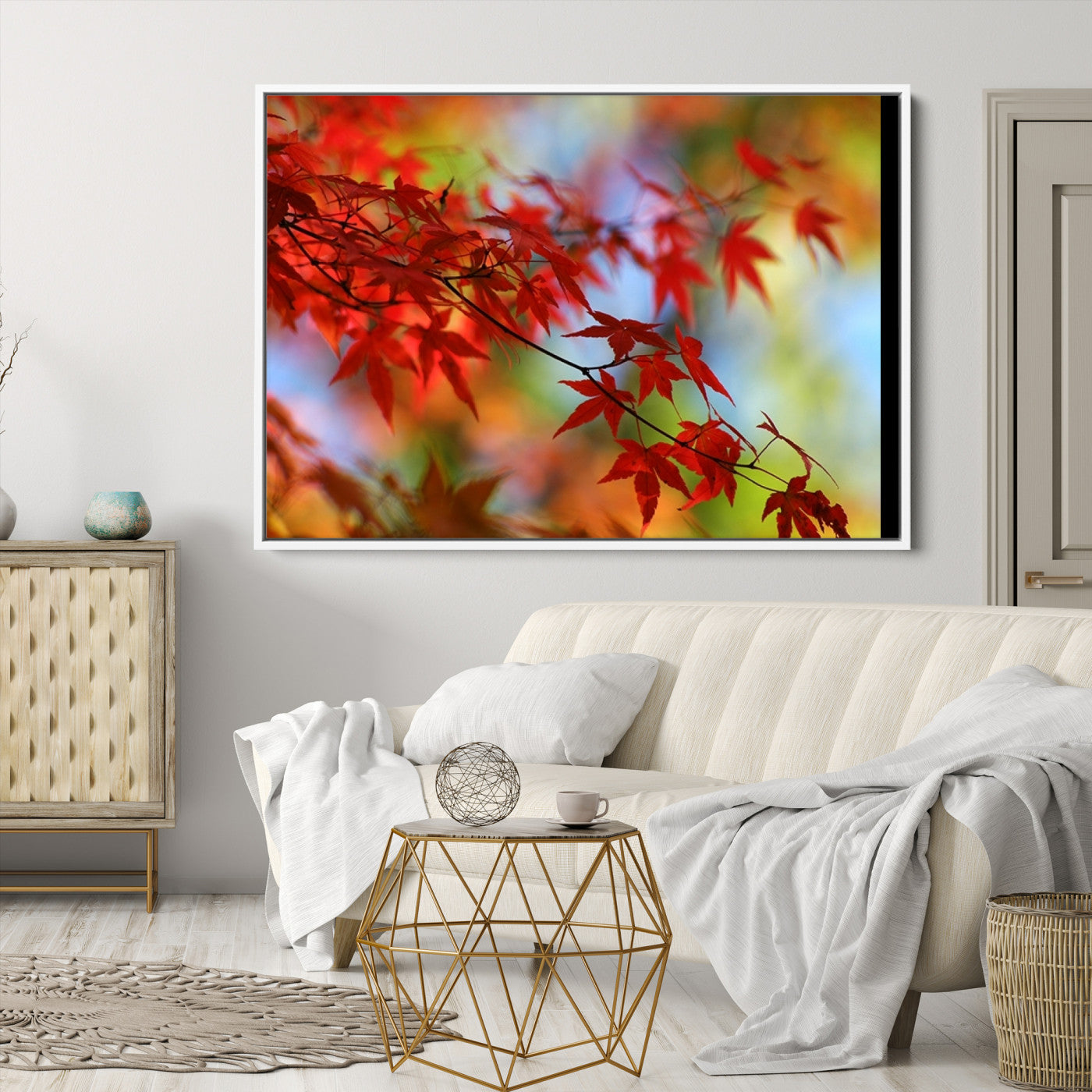 68946-MGV-CV-36X24-Red Leaves Autumn Forest Wall Art Canvas, Red Leaves Autumn Forest Canvas Print