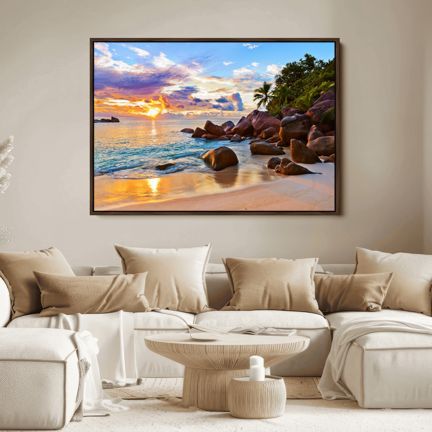 43209-MGV-FC-36X24_Walnut-Tropical Island Beach Sunset Canvas Print