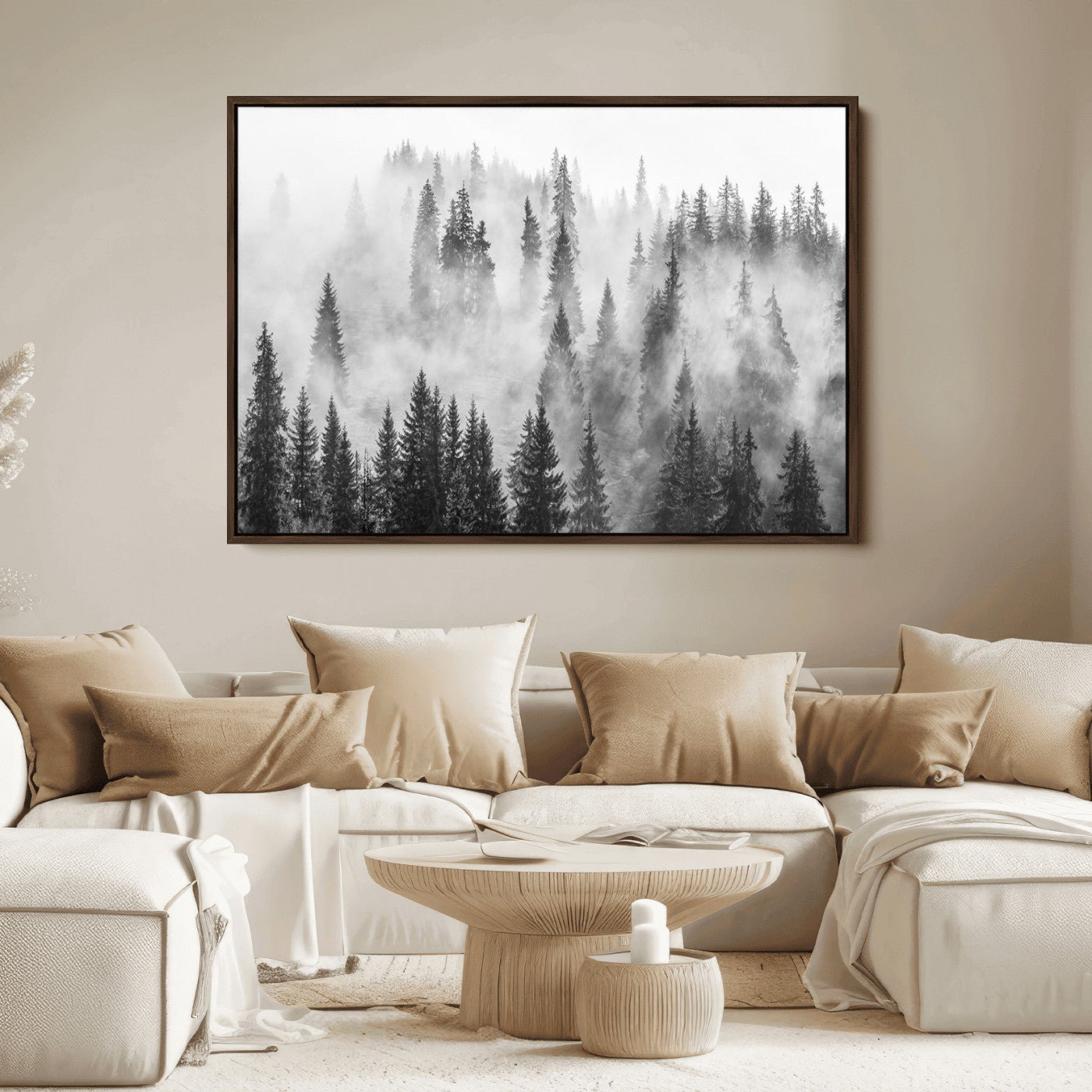 10422-MGV-CV-36X24-Forest Wall Art Print | Foggy Pine Forest Canvas Wall Art - Black and White Nature Decor for Living Room