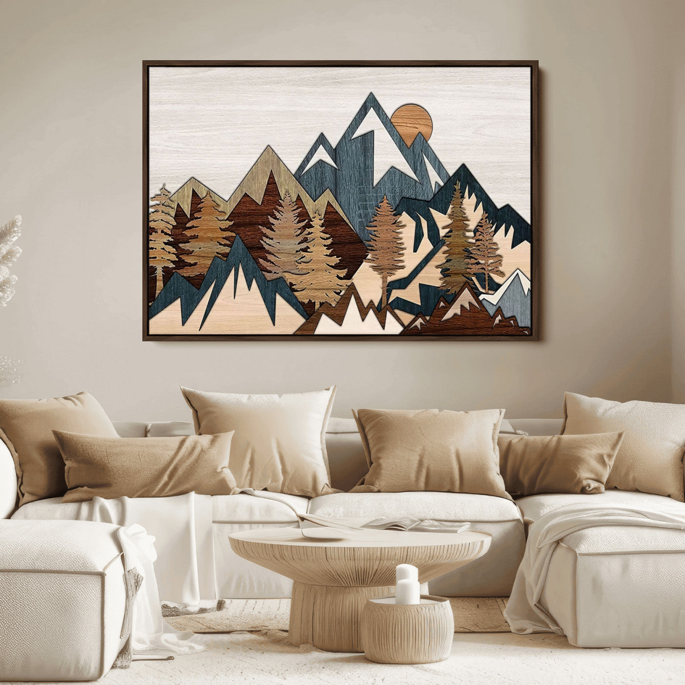 67950-MGV-FC-36X24_Walnut-Rustic Abstract Wood Panel Effect Canvas Mountain Range Top Wood Wall Art Canvas Print