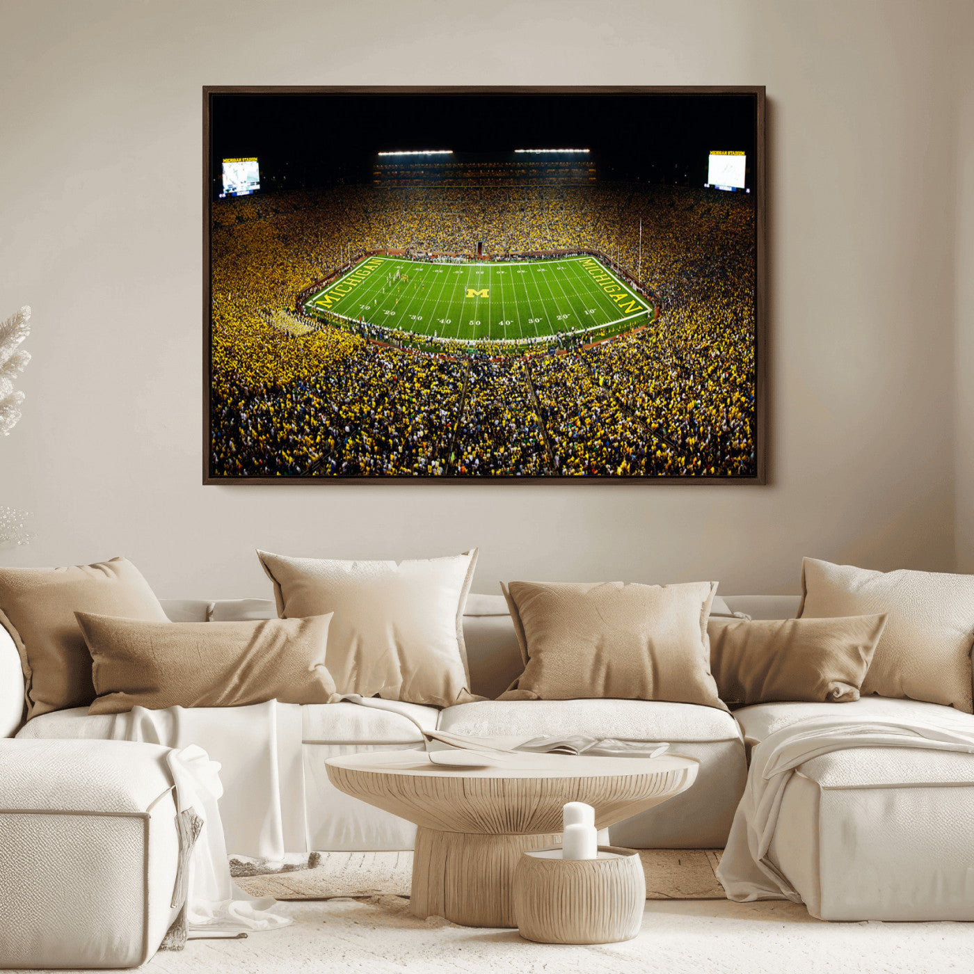 26166-MGV-FC-36X24_Walnut-Stadium in Michigan Wall Art Canvas Print, Framed American Football Stadium Art Picture Print, Football Stadium Field Perfect Sports Room Decor Artwork
