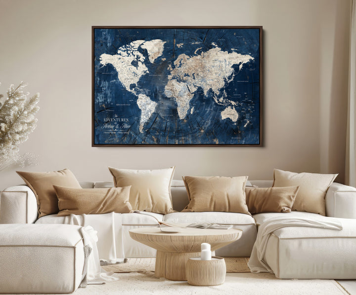 Personalized World Map Wall Art Print - Framed Custom World Map Canvas Print - Personalized World Map Wall Art, Customize Wall Art Map Print