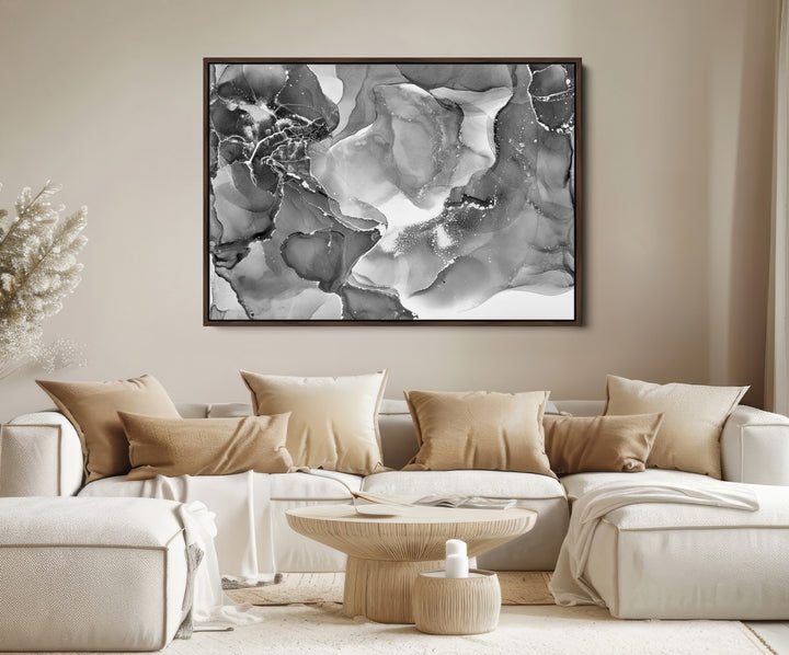 Black White Abstract Canvas Wall Art - Fluid Ink Artwork - Modern Luxury Wall Decor for Contemporary Interiors