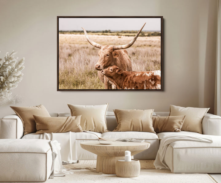 60320-MGV-FC-36X24_Walnut-Texas Longhorn Cow Wall Art Canvas Print for Farmhouse Wall Art, Texas Decor, Western Wall Art Print