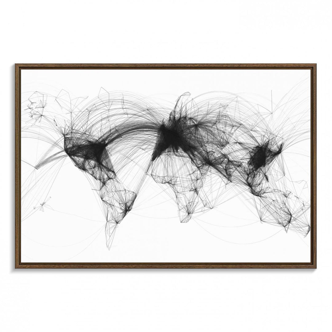 The Flight Routes Air Traffic canvas wall art, framed and ready to hang, is perfect for aviation enthusiasts.