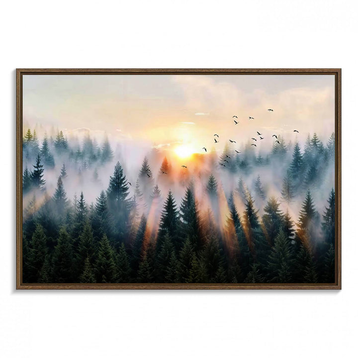 Abstract Forest Wall Art - Serene Nature Canvas Print with Misty Forest Design for Modern Home or Office Decor