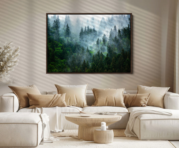 Misty Forest Art Wall Art Canvas Print, Foggy Mountain Art Print, Framed Scenic Wall Print Art Print, Large Woodland Canvas Printing Perfect