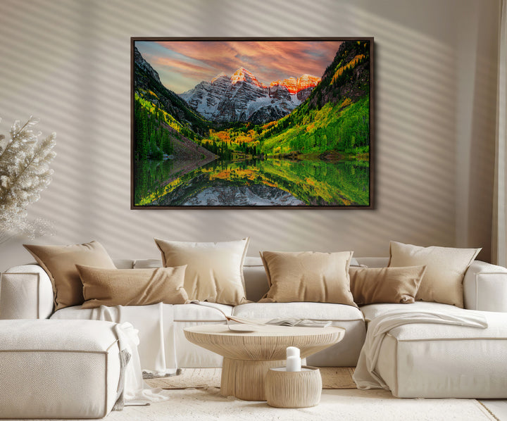 Maroon Bells Lake Wall Art Canvas Print – Majestic Colorado Mountain Landscape, Autumn Reflection, Multi-Panel Framed Artwork for Home,