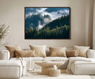 Misty Forest Wall Art Canvas Print, Framed Pine Hills Art Picture Print, Moody Hills Perfect Moody Woodland Decor Artwork