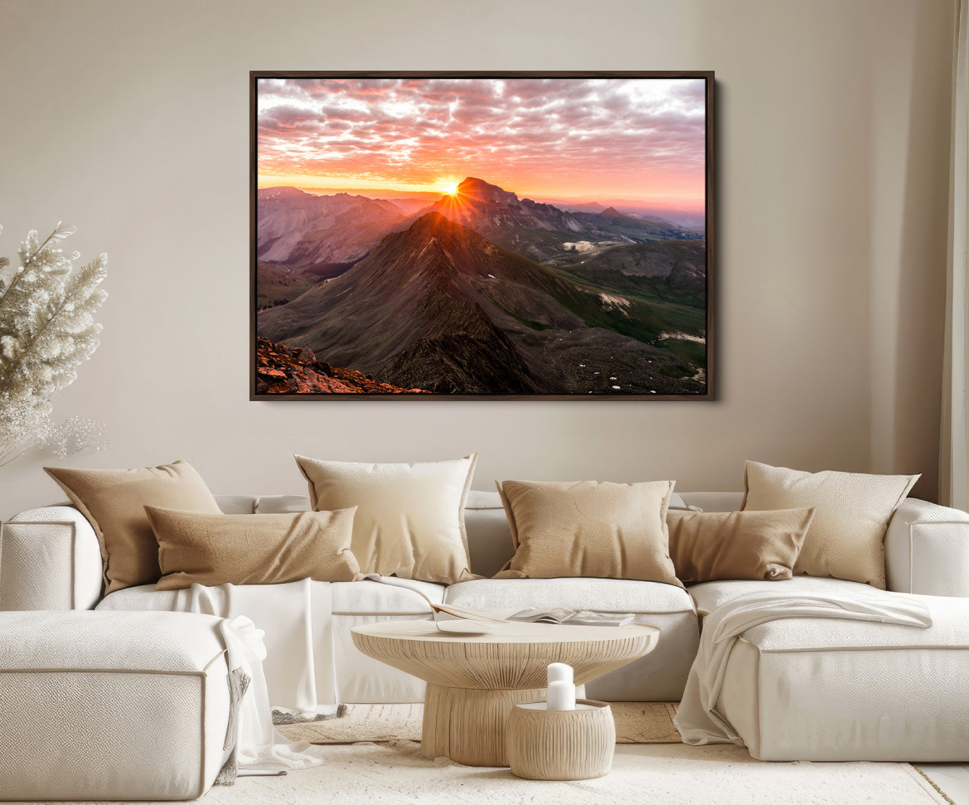 50957419-MGV-FC-36X24-Mountain Sunrise Wall Art Canvas Print, Framed Alpine Ridge Art Picture Print, Mountain Range Perfect Vibrant Rustic Decor