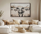 Texas Longhorn Wall Art Canvas Print, Framed Speckled Cow Art Picture Print, Horned Cattle Perfect Rustic Western Decor Artwork
