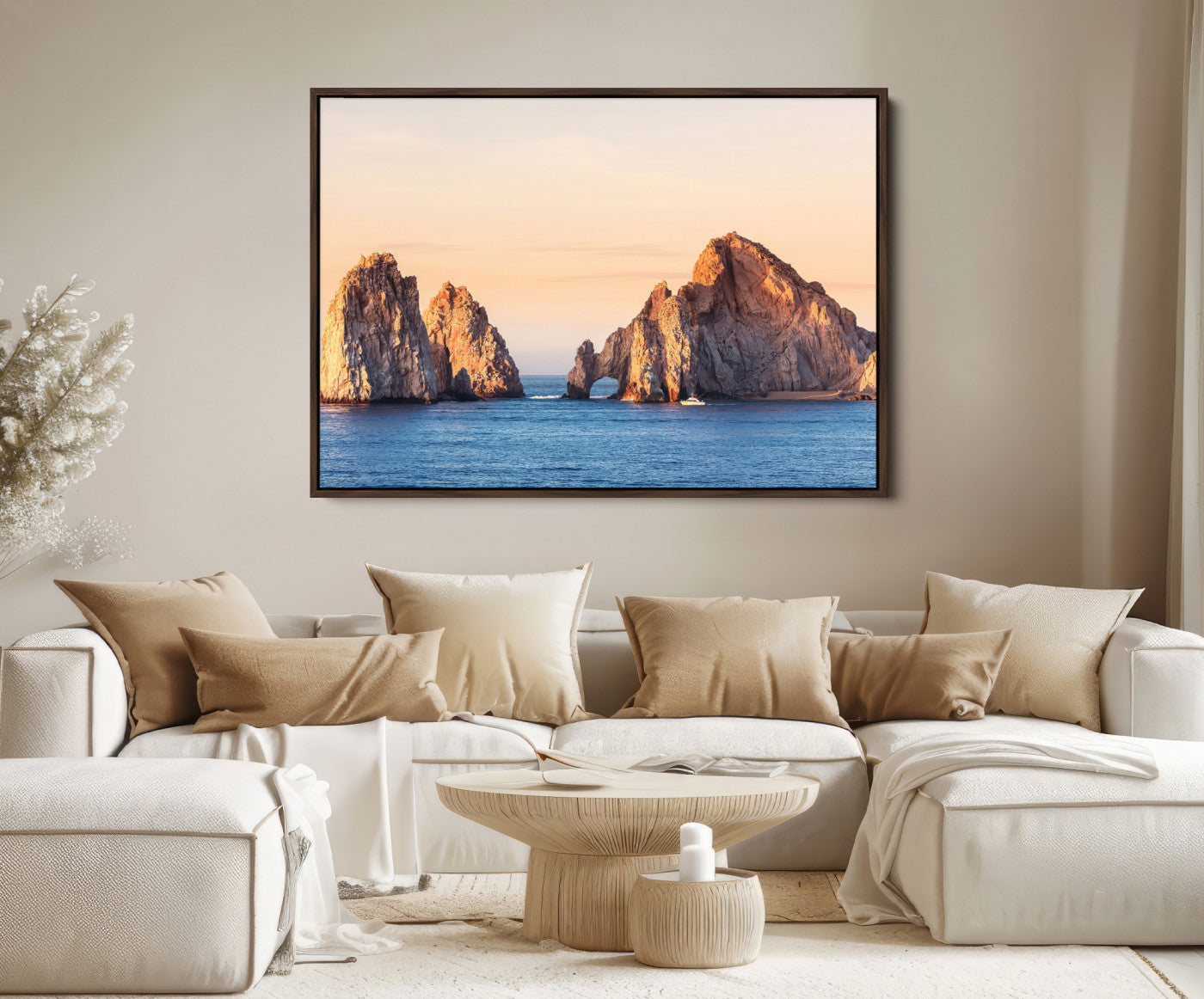 72996116-MGV-FC-36X24-El Arco Wall Art Canvas Print – Framed Cabo San Lucas Ocean Arch Golden Rock Coastal Landscape Artwork for Home Office