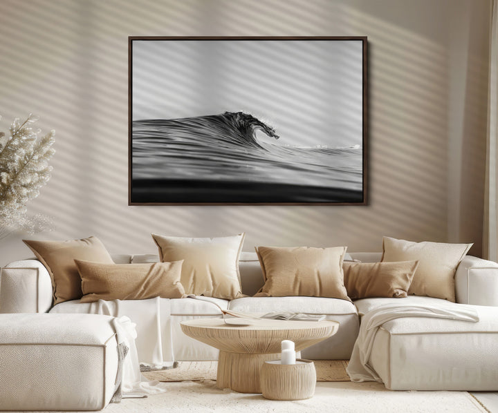 Black Wave Wall Art Canvas Print, Abstract Surf Print, Framed Minimalist Ocean Art Print, Large Black Water Printing Minimalist